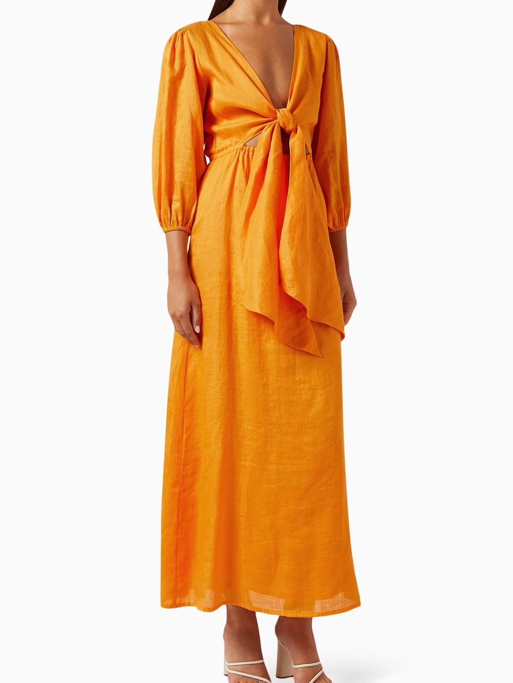 Faithfull the Brand Orange Tie-Front Maxi Dress